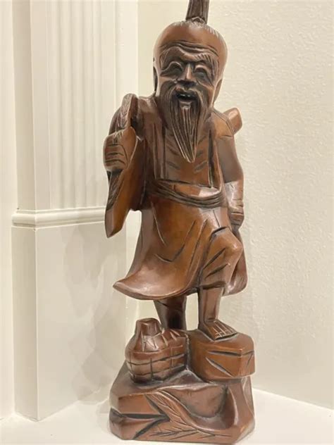 Vintage 12 Hand Carved Wood Wooden Asian Chinese Figurine Statue Old