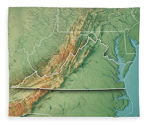 Virginia State Usa 3d Render Topographic Map Border Fleece Blanket By