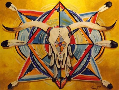 Native American Art Longhorn Mandela 18x24 Acrylic On Canvas Southwest