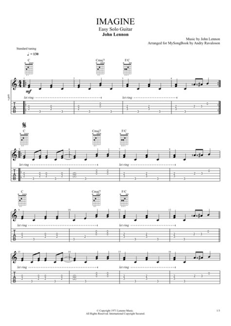 It's also a national recording registry inductee in 2011. Imagine by John Lennon - Easy Solo Guitar Guitar Pro Tab | mySongBook.com