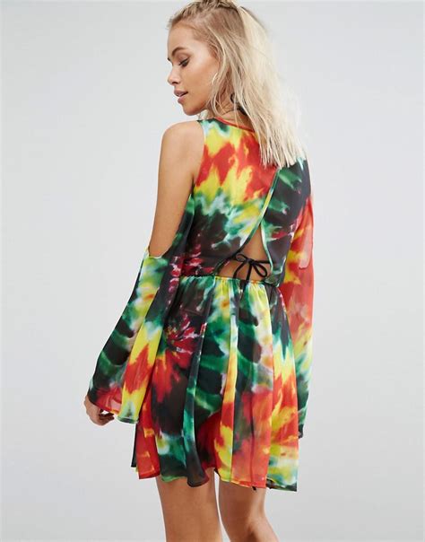 Lyst Jaded London Tie Dye Print Cold Shoulder Beach Dress