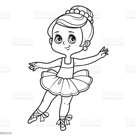 Cute Cartoon Little Ballerina Girl In Tutu Outlined For Coloring
