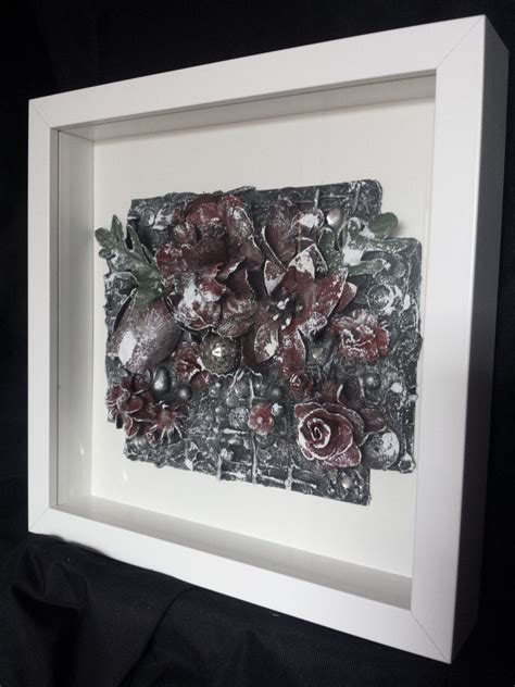 Mixed Media Art Shadow Box Frame Pewter Effect Red Bling Unique