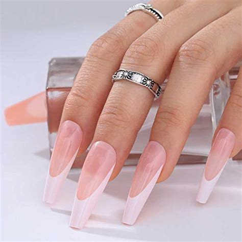Outyua French Extra Long Press On Nails Glossy Coffin Fake Nails V