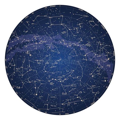 High Detailed Sky Map Of Northern Hemisphere With Names Of Stars And