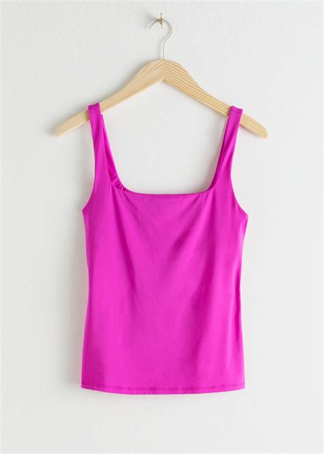 Fitted Square Neck Tank Top Pink Tanktops And Camisoles And Other