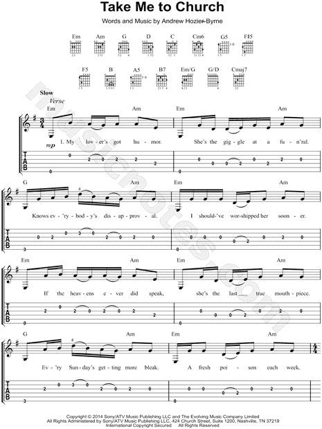 It has become an international hit, reaching #1 in 12 countries, and has been take me to church was nominated for a grammy award for song of the year in 2015. Hozier "Take Me To Church" Guitar Tab in G Major ...