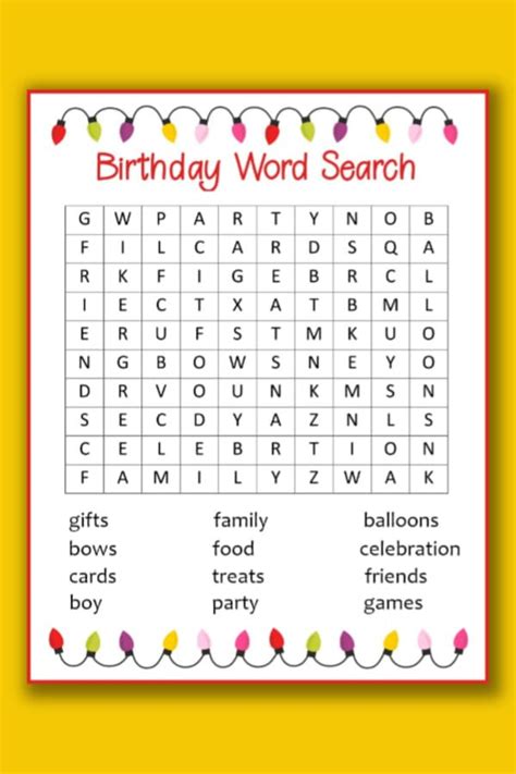Birthday Word Search Printable Word Search