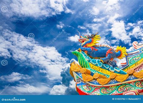 Chinese Style Dragon Statue With Blue Sky Stock Photo Image Of