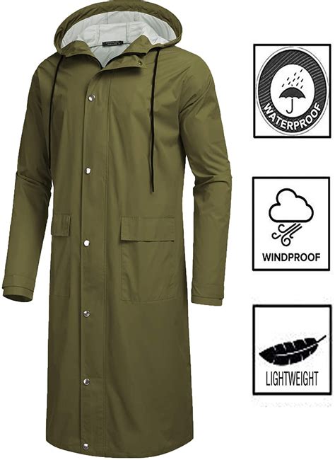 Coofandy Mens Rain Jacket With Hood Waterproof Lightweight Active Long