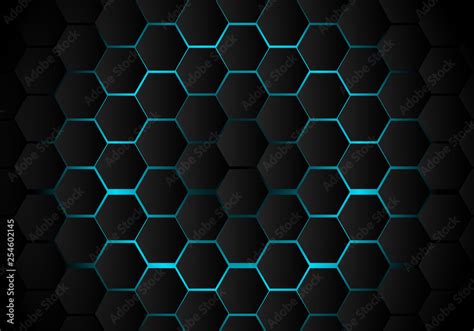 Abstract Black Hexagon Pattern On Light Blue Background Technology