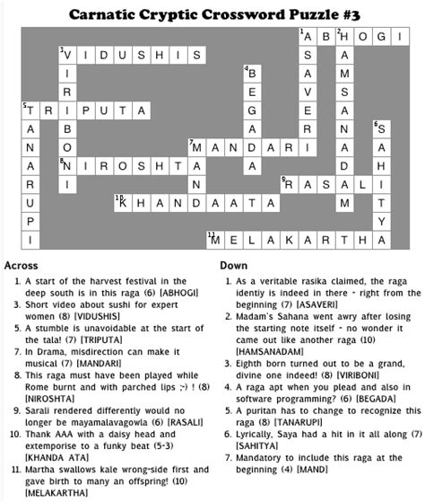 Struggling to get that one last answer to a perplexing clue? Solution to Carnatic Cryptic Crossword Puzzle #3 | Just ...