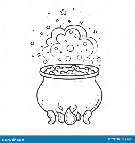 Halloween Witch Cauldron for Coloring Book.Line Art Design for Kids