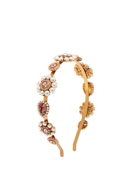 Dolce And Gabbana Crystal And Faux Pearl Embellished Headband Womens