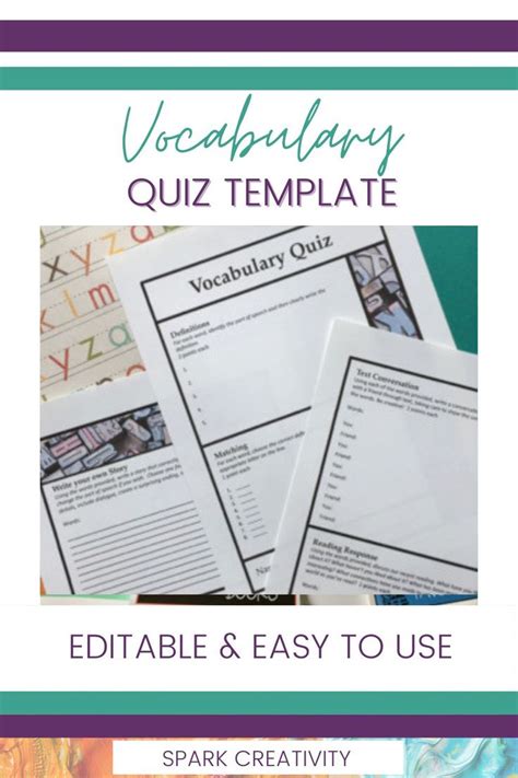 Editable Vocabulary Quiz Templates Teaching Vocabulary Writing