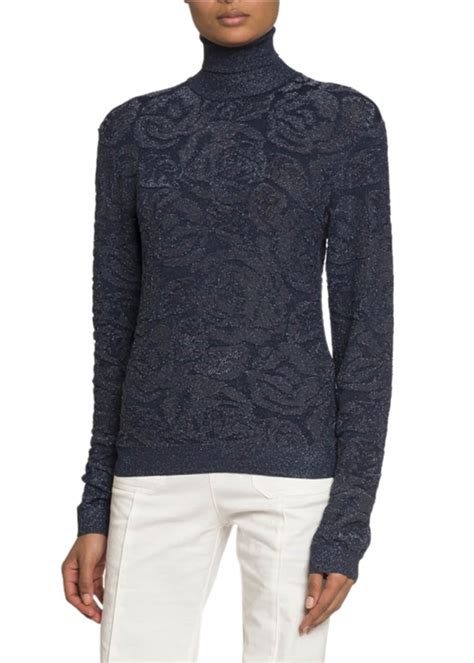 Chloe Shimmer Floral Jacquard Turtleneck Sweater Bergdorf Goodman