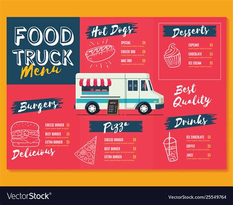 Food Truck Menu Template Fast Food Brochure Menu Vector Image