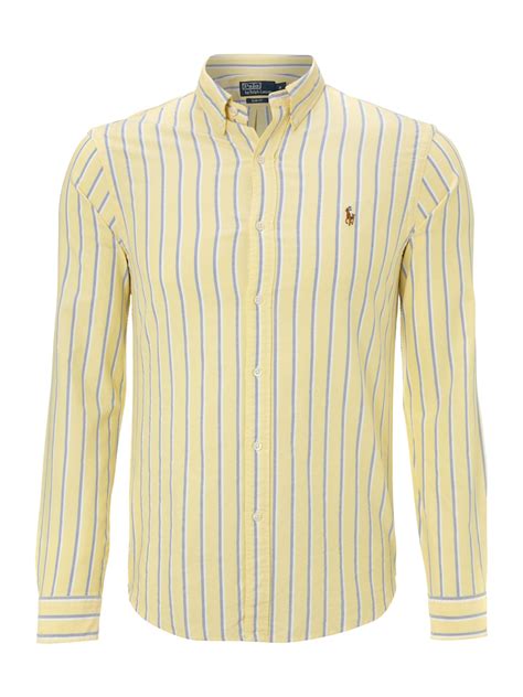 polo ralph lauren long sleeved striped shirt in yellow for men lyst
