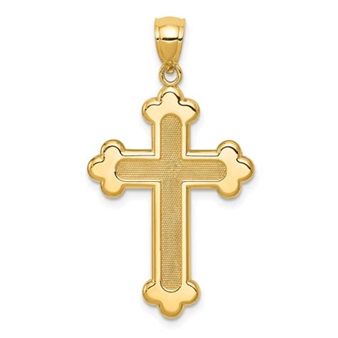 14k Yellow Gold Satin And Polished Budded Cross Pendant 1in K6256
