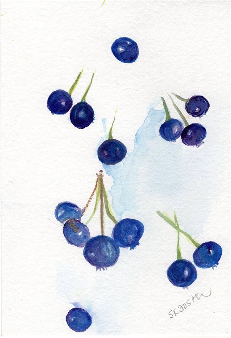 Blueberries Watercolors Painting Original ART 5 X 7 Fruit