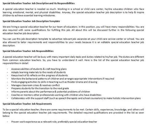 Special Education Teacher Job Description And Its Responsibilities