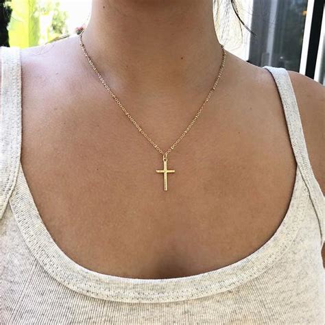 Small Gold Cross Pendant Yellow Gold Cross Elegant Pendant Necklace