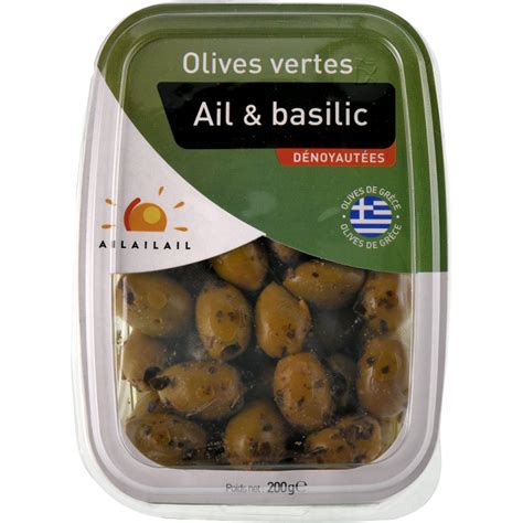 Olives Vertes dénoyautées Citron et Romarin AIL AIL AIL