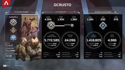 Incredible Stats Of The First Apex Legends Player To Hit Level 500