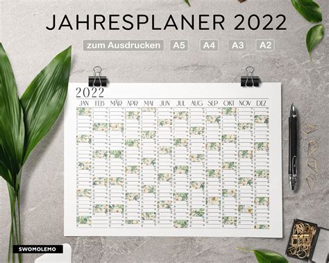 Jahresplaner 2022 Zum Ausdrucken Inkl Formate A2 A3 A4 A5 Set Bis