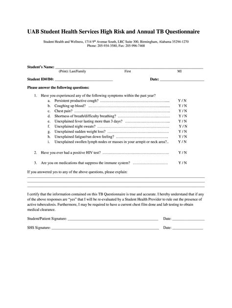 Generic Printable Tb Test Form