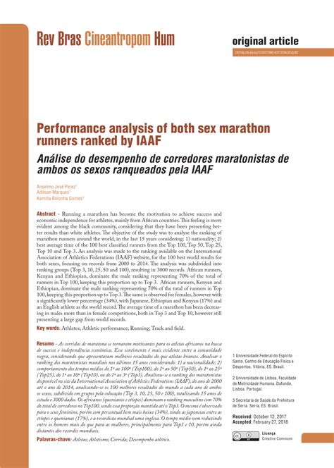 Pdf Performance Analysis Of Both Sex Marathon Runners Ranked By Iaaf