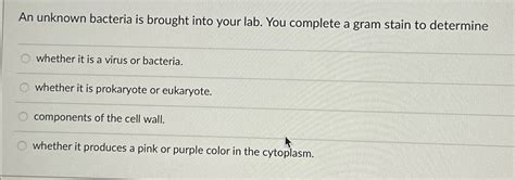 Solved An Unknown Bacteria Is Brought Into Your Lab You