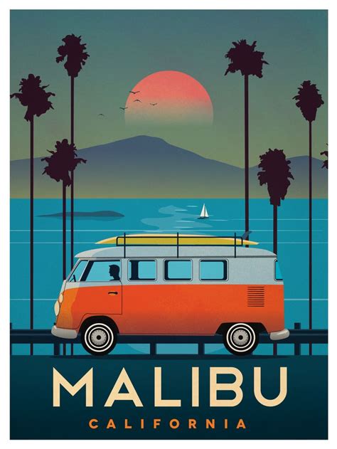 Ideastorm Studio Store — Vintage Malibu Poster Retro Travel Poster