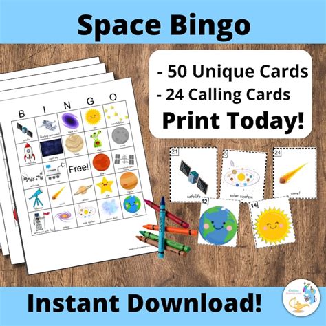 Space Bingo Printable 50 Unique Outer Space Bingo Cards Diy Printable