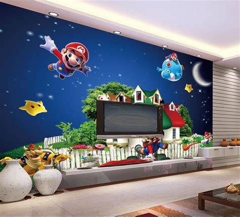 Non Woven Wallpaper Space Super Mario Mural Wallpaper Papel De Parede