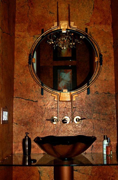 Jewel Box Powder Room Round Mirror Bathroom Wall