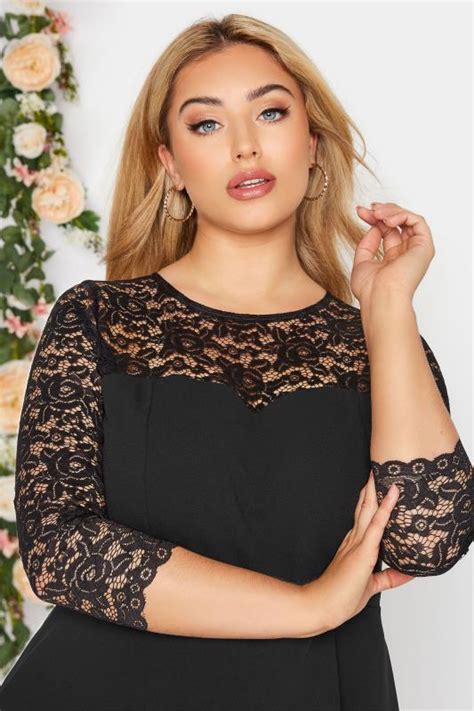 Yours London Plus Size Black Lace Sweetheart Midi Dress Yours Clothing