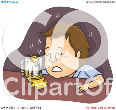 Clipart Of A Cartoon Brunette White Man Drunk Sleeping At A Bar