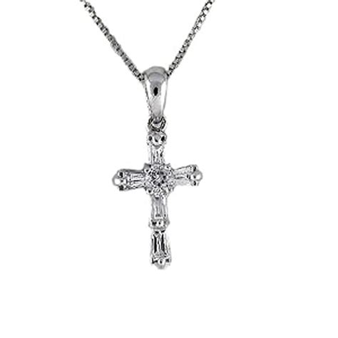 Rylos Diamond Cross Pendant Necklace Set In 14k White Gold