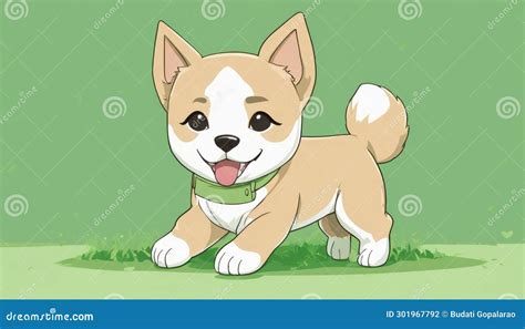 A Cute Cartoon Dog With A Green Collar Stock Illustration