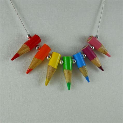 Colored Pencil Necklace Jewelry Beaded Necklace Teacher Teacher