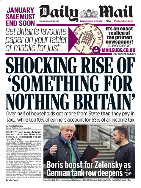 daily mail front page 23rd of january 2023 tomorrow s papers today