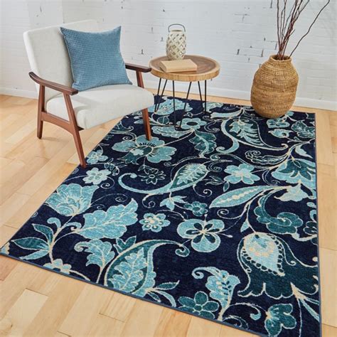 Mohawk Home Strata Tropical Acres Blue Printed Area Rug 5 X8 Navy