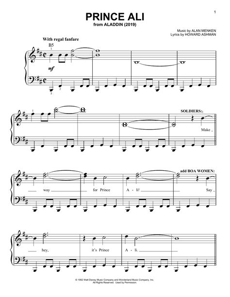 Will Smith Prince Ali From Disneys Aladdin Sheet Music Notes