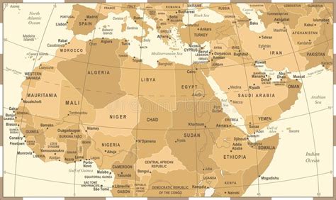 North Africa Map Vintage Vector Illustration Stock Illustration