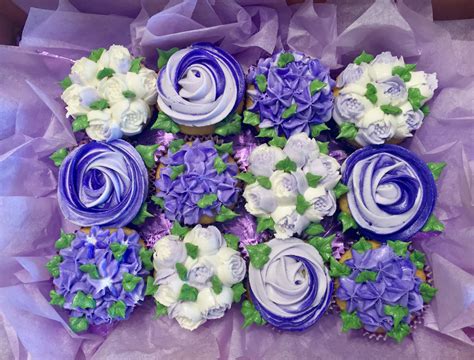 Purple Flower Cupcakes Flower Cupcakes Purple Flowers Birthday Parties