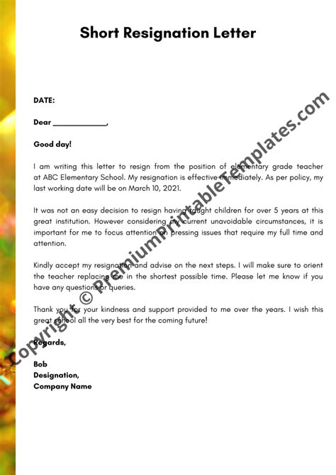 Short Resignation Letter Letter Template In Pdf And Word