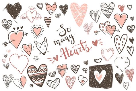 Vector Doodle Hearts Set 49112 Patterns Design Bundles