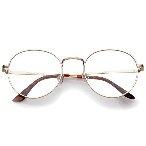 Classic Slim Metal Frame Clear Flat Lens Round Eyeglasses 52mm Gold Clear