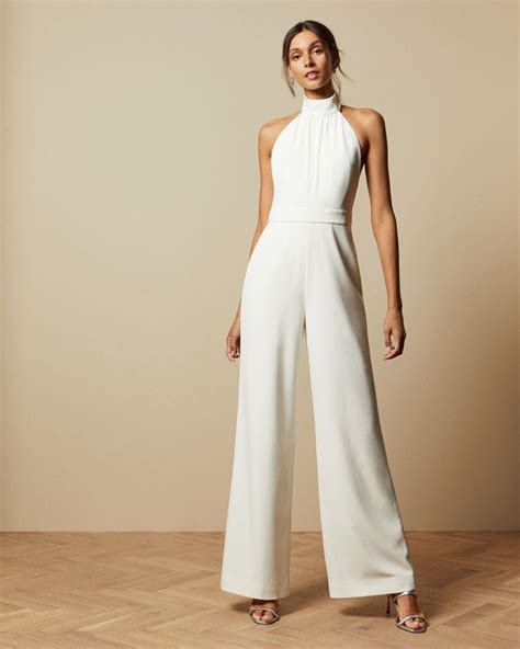 Halterneck Wide Leg Jumpsuit White Clothing Ted Baker Uk